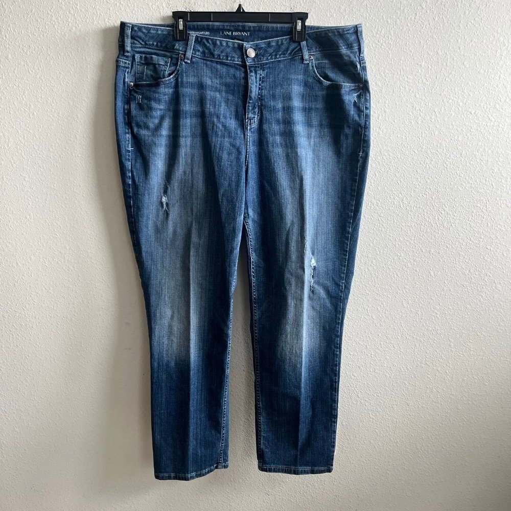 Lane Bryant Women's Straight Leg Medium Wash Distressed Jeans Size 24